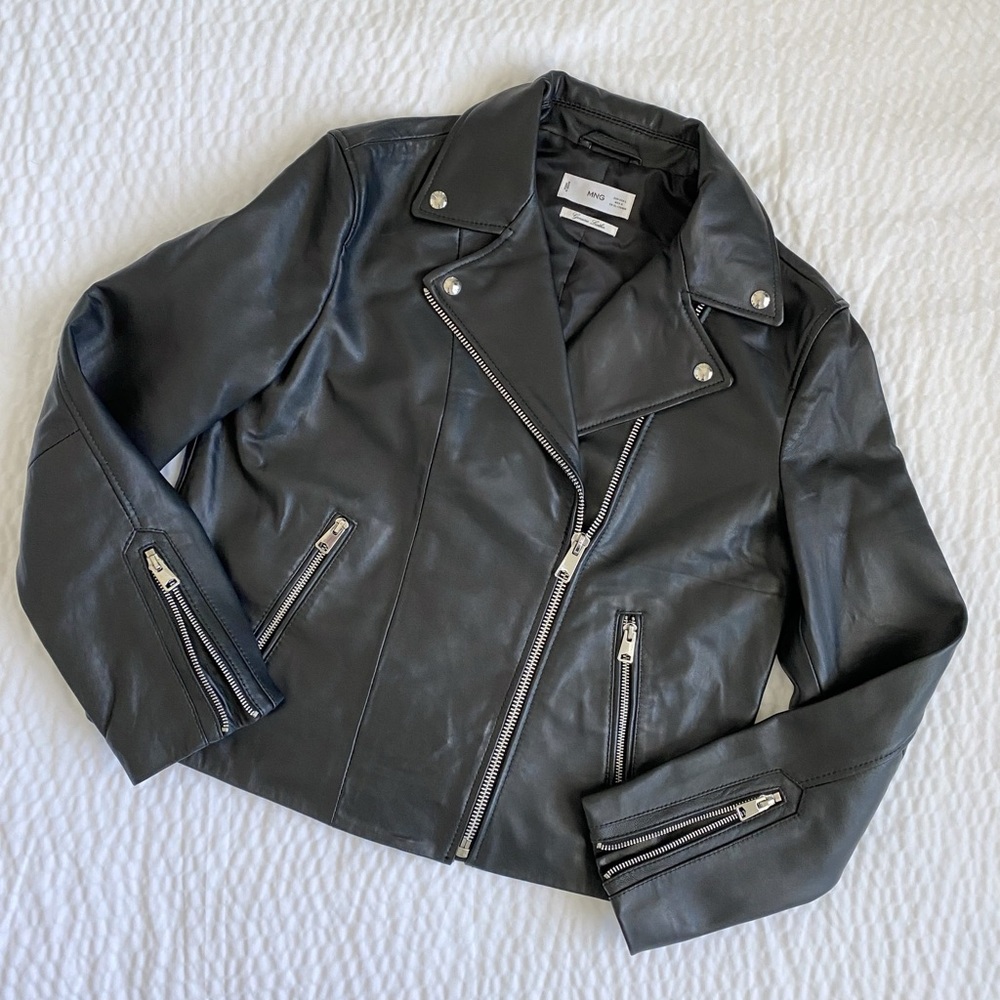 ***SOLD*** MANGO 100% Genuine Leather Biker Jacket NWOT